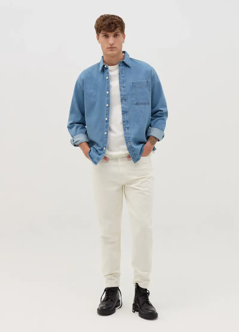 Camicia In Denim Con Tasca, Uomo, Denim