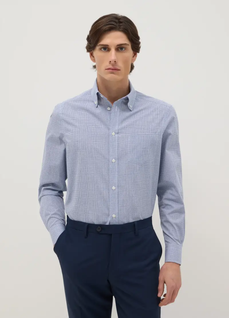 Camicia In Misto Cotone A Quadri Multicolor Slim Fit Easy Iron, Uomo, Multicolor