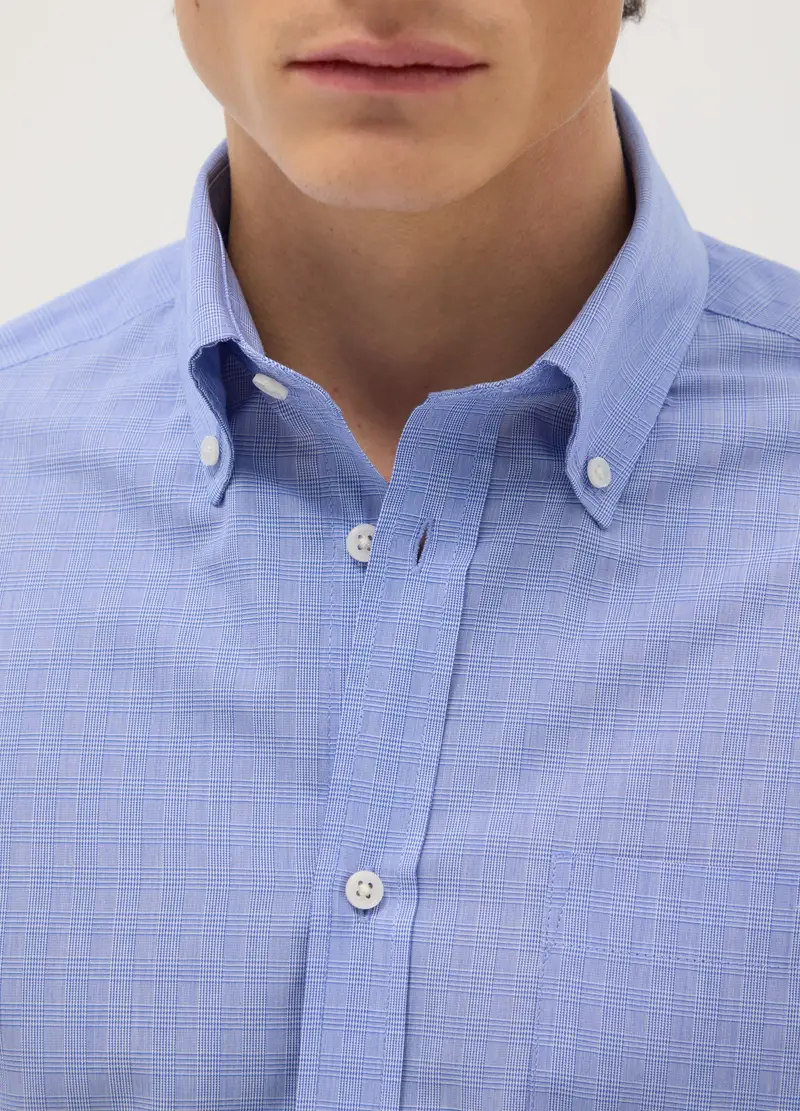 Camicia In Misto Cotone Azzurra A Quadri Regular Fit Easy Iron, Uomo, Azzurro miniatura 2