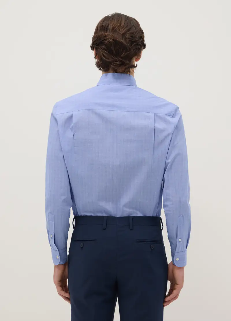 Camicia In Misto Cotone Azzurra A Quadri Regular Fit Easy Iron, Uomo, Azzurro miniatura 3