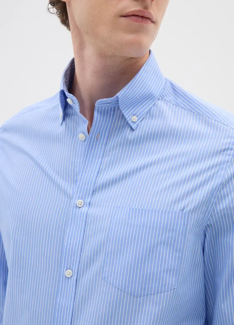 Camicia In Misto Cotone Azzurra Regular Fit, Uomo, Azzurro miniatura 2