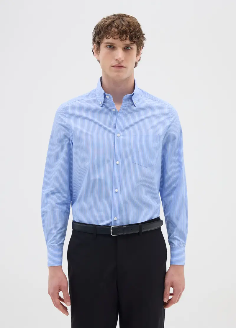 Camicia In Misto Cotone Azzurra Regular Fit, Uomo, Azzurro