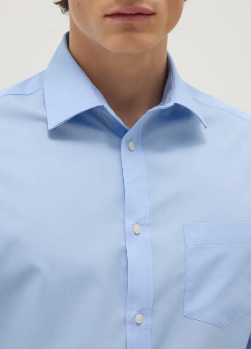 Camicia In Misto Cotone Azzurra Regular Fit, Uomo, Azzurro miniatura 2