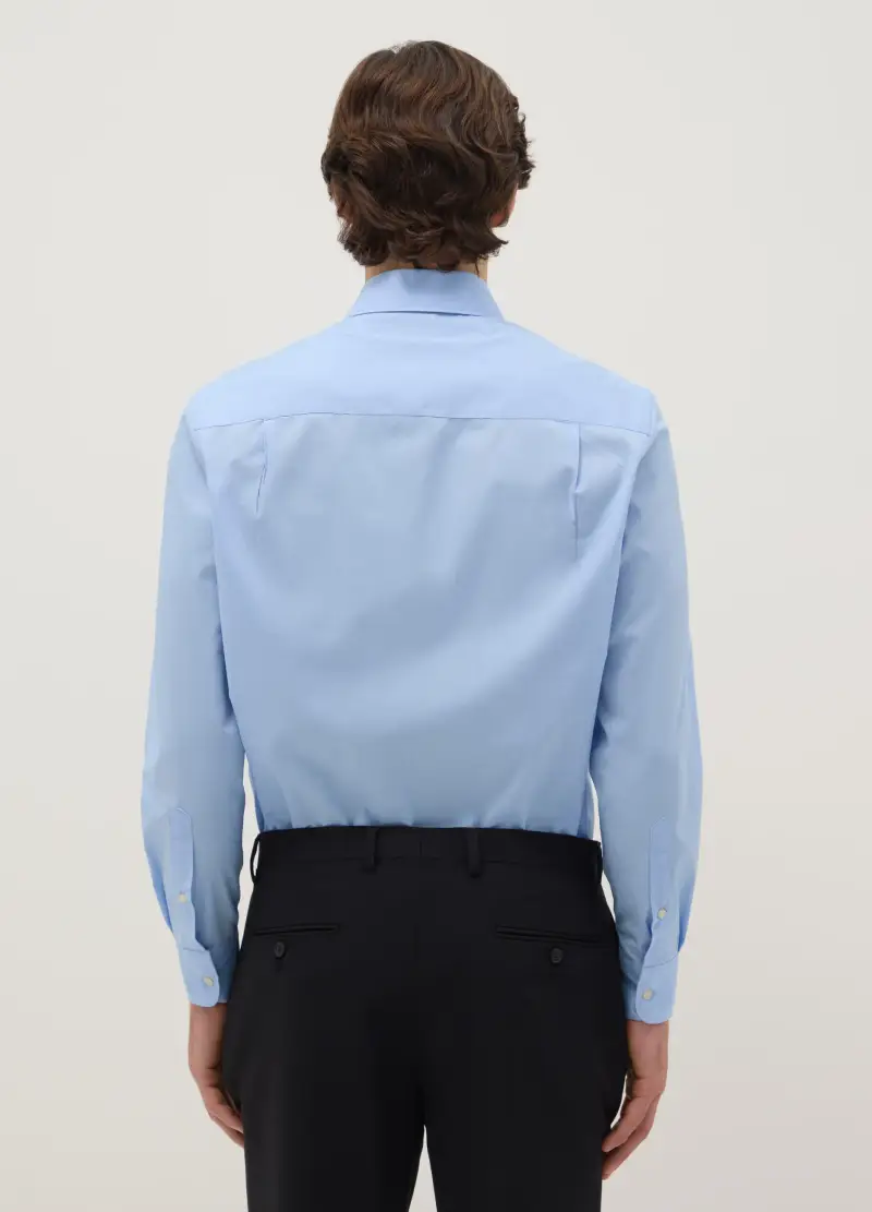 Camicia In Misto Cotone Azzurra Regular Fit, Uomo, Azzurro miniatura 3