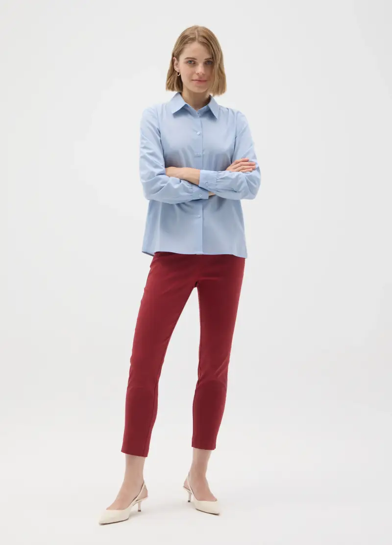 Camicia In Misto Cotone Azzurra Slim Fit, Donna, Azzurro miniatura 2