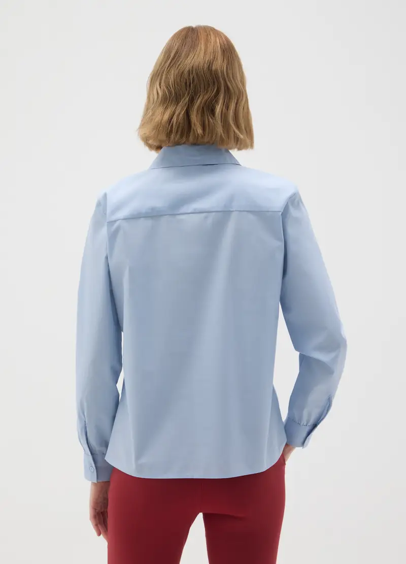 Camicia In Misto Cotone Azzurra Slim Fit, Donna, Azzurro miniatura 3