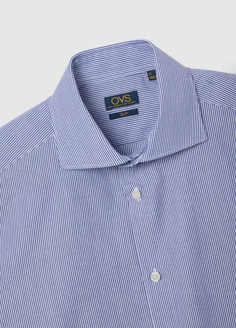Camicia In Misto Cotone Azzurra Slim Fit, Uomo, Azzurro miniatura 2