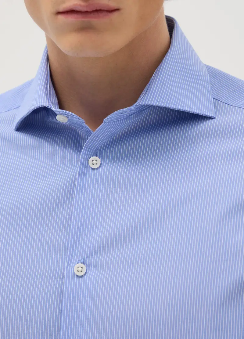 Camicia In Misto Cotone Azzurra Slim Fit, Uomo, Azzurro miniatura 2