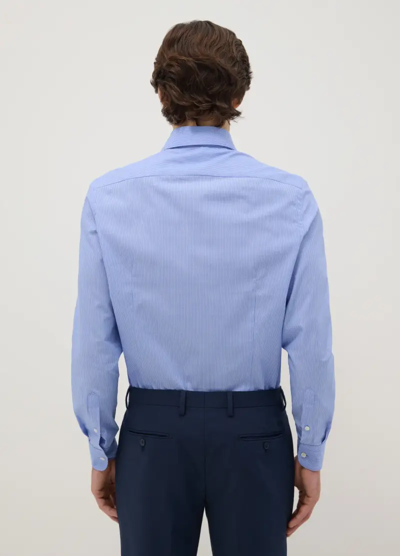 Camicia In Misto Cotone Azzurra Slim Fit, Uomo, Azzurro miniatura 3