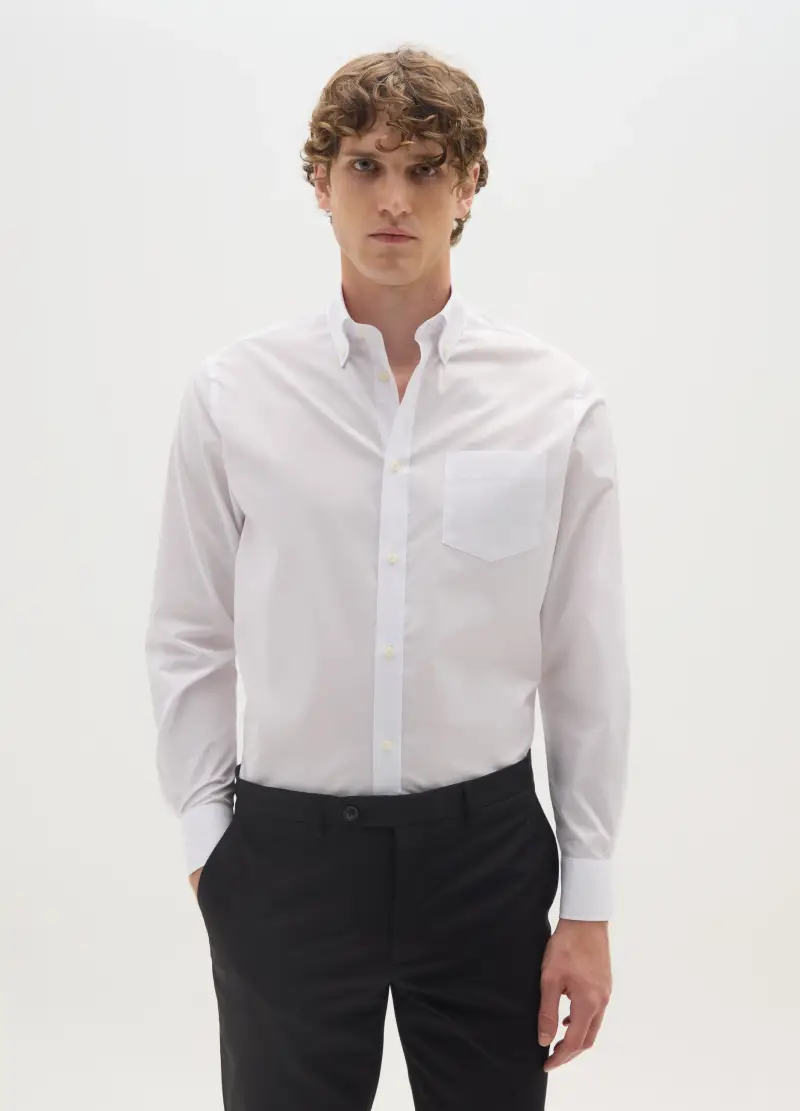 Camicia In Misto Cotone Bianca Regular Fit Easy Iron, Uomo, Bianco