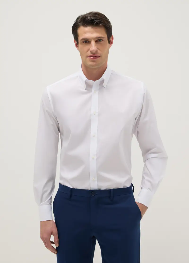 Camicia In Misto Cotone Bianca Regular Fit Easy Iron, Uomo, Bianco