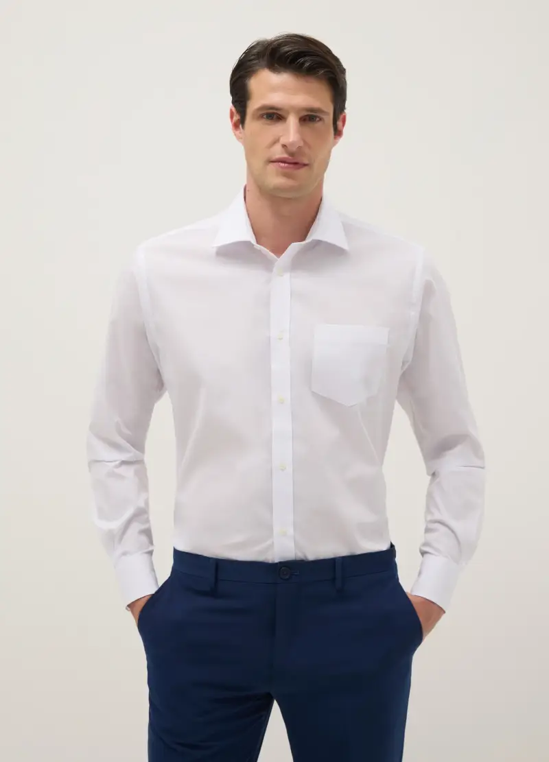 Camicia In Misto Cotone Bianca Regular Fit Easy Iron, Uomo, Bianco