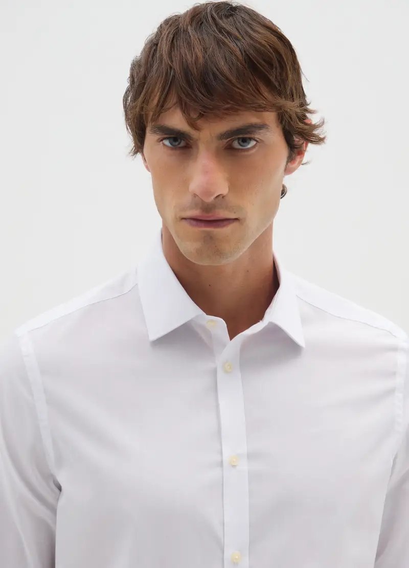 Camicia In Misto Cotone Bianca Slim Fit Easy Iron, Uomo, Bianco miniatura 2