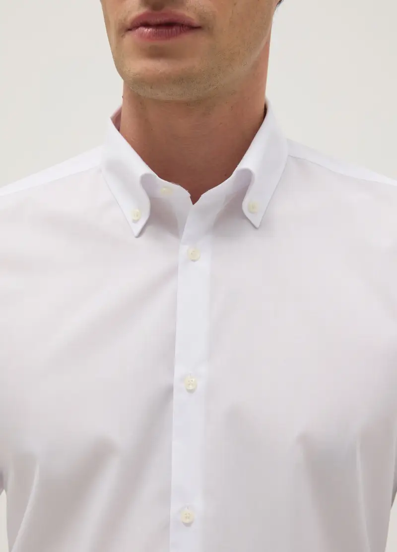 Camicia In Misto Cotone Bianca Slim Fit Easy Iron, Uomo, Bianco miniatura 2