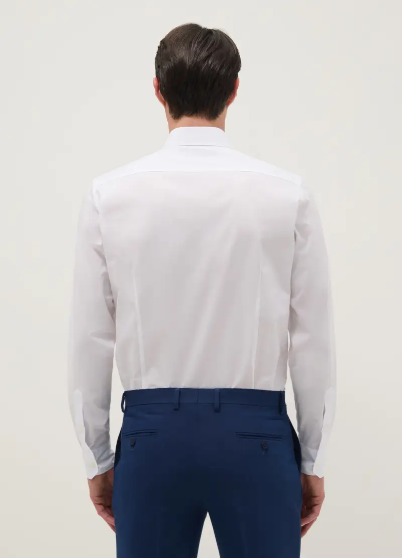 Camicia In Misto Cotone Bianca Slim Fit Easy Iron, Uomo, Bianco miniatura 3