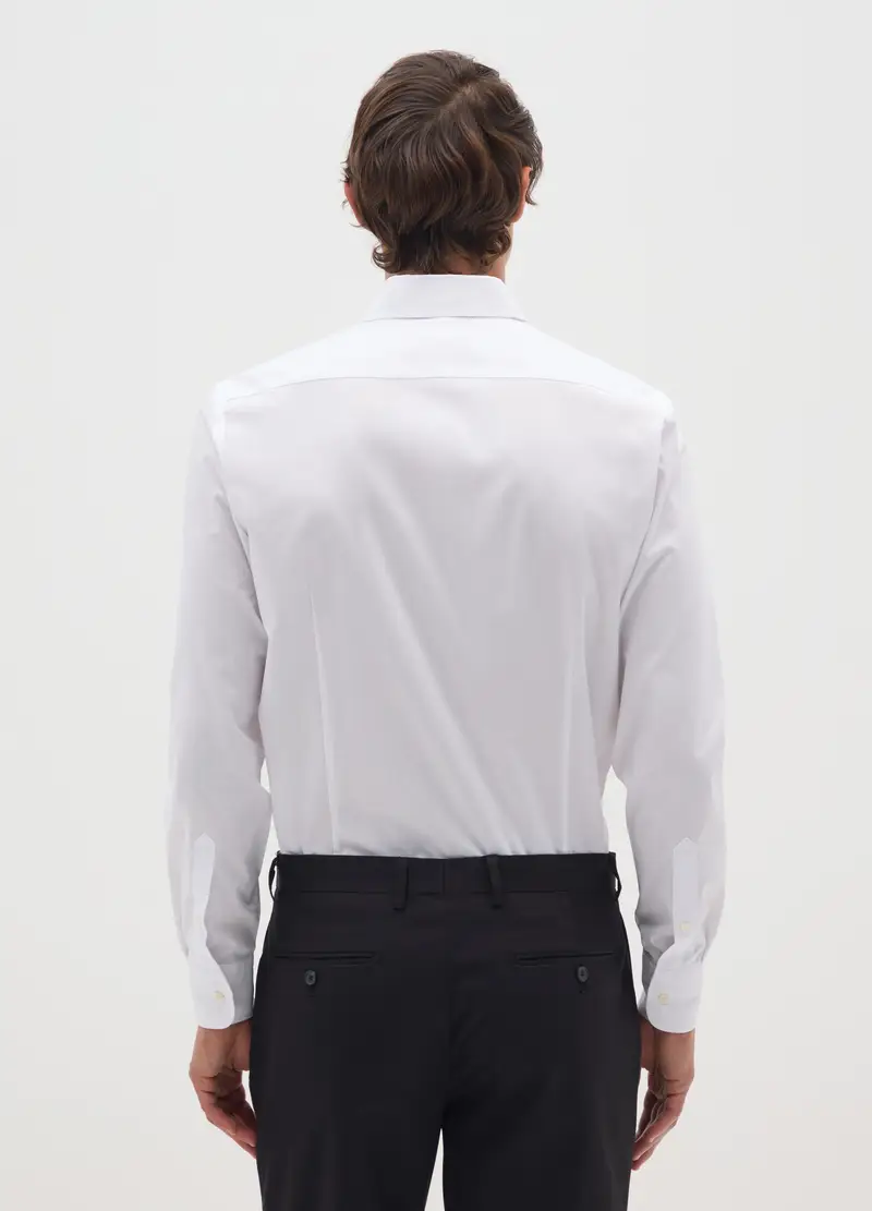 Camicia In Misto Cotone Bianca Slim Fit, Uomo, Bianco miniatura 3
