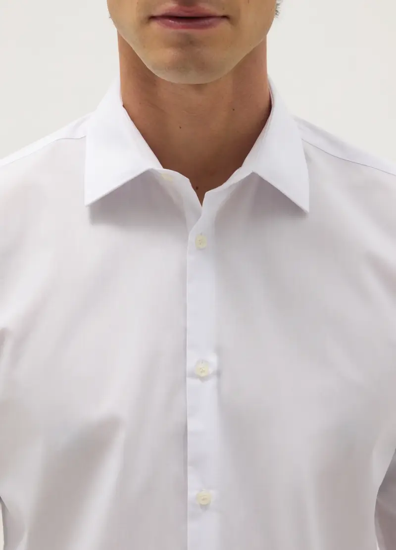 Camicia In Misto Cotone Bianca Slim Fit, Uomo, Bianco miniatura 2