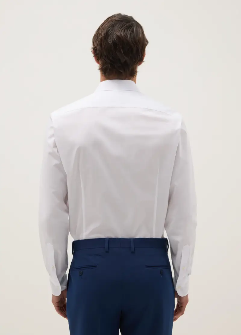 Camicia In Misto Cotone Bianca Slim Fit, Uomo, Bianco miniatura 3