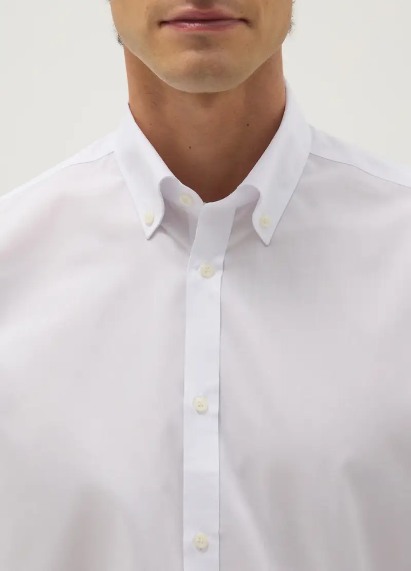 Camicia In Misto Cotone Bianca Slim Fit, Uomo, Bianco miniatura 2