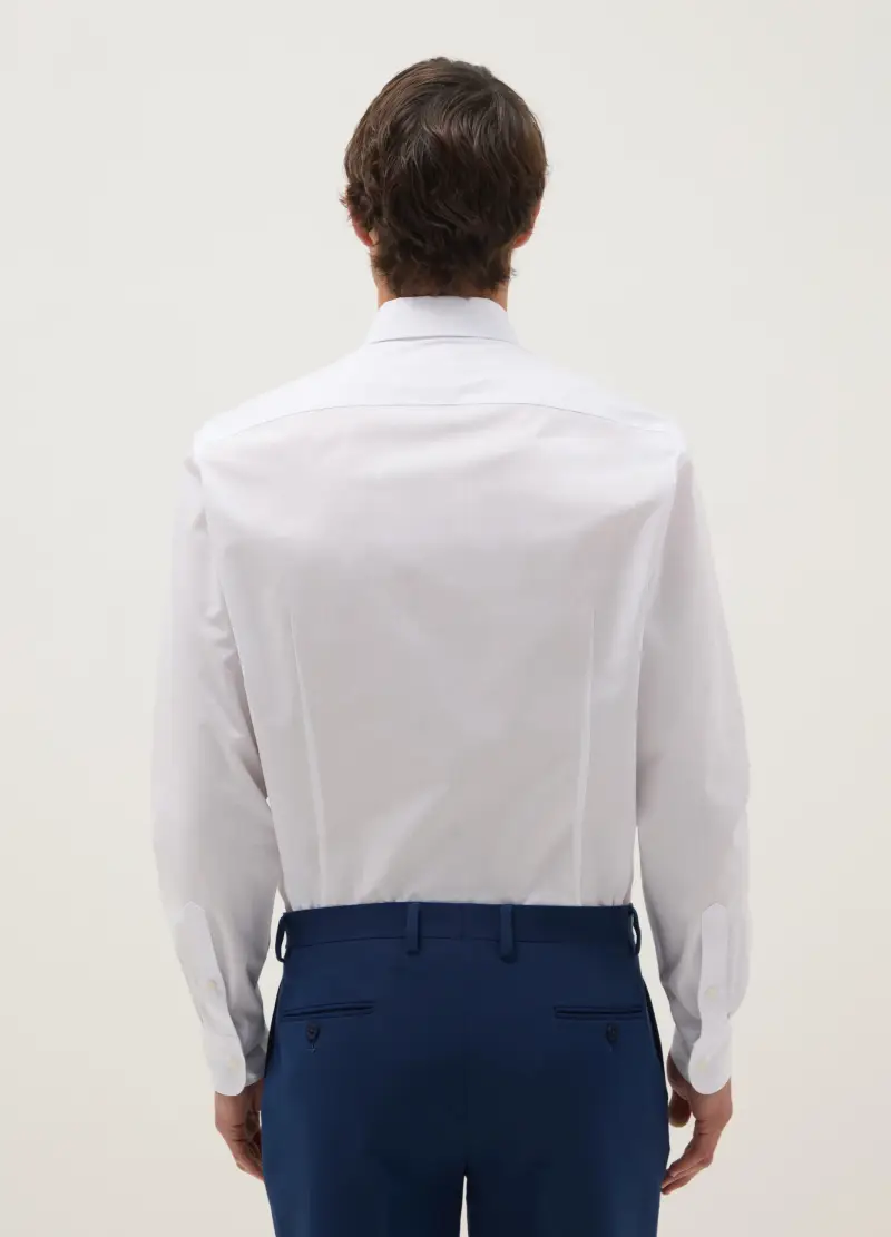 Camicia In Misto Cotone Bianca Slim Fit, Uomo, Bianco miniatura 3