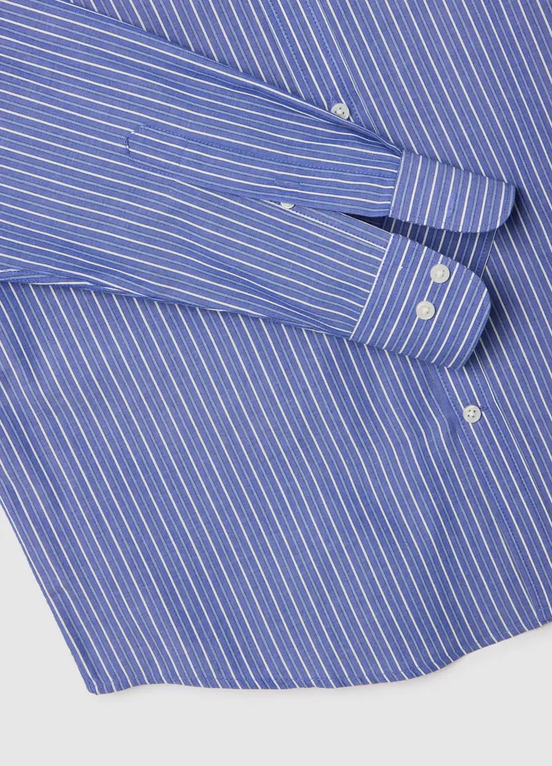 Camicia In Misto Cotone Blu Regular Fit, Uomo, Blu miniatura 2