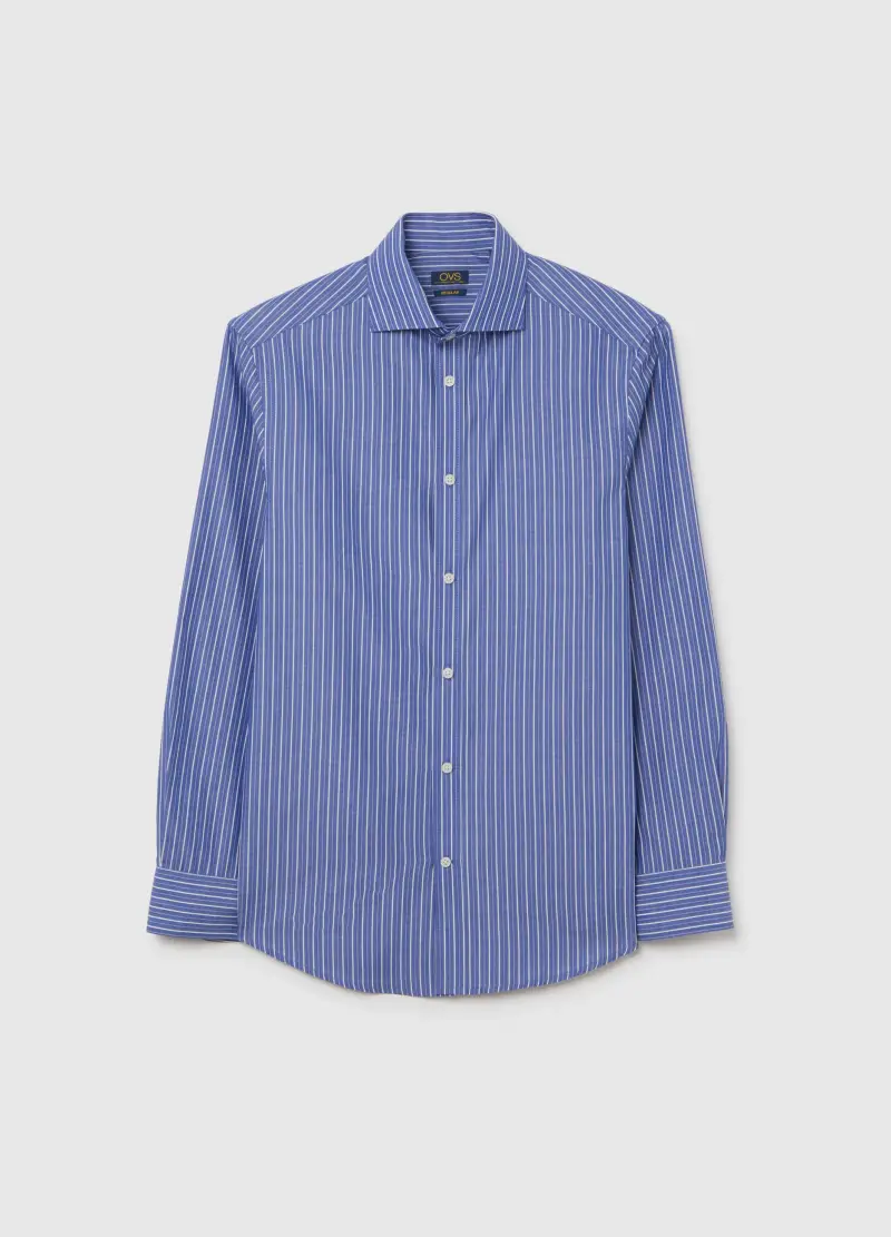 Camicia In Misto Cotone Blu Regular Fit, Uomo, Blu