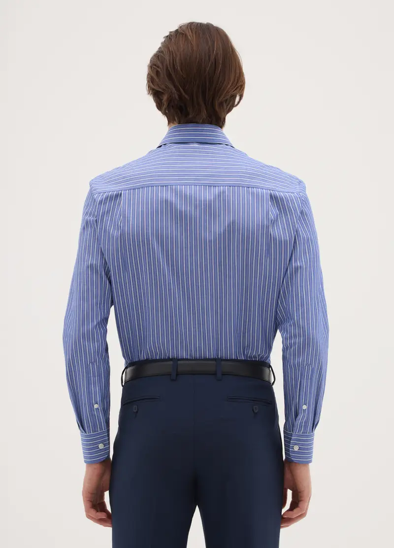 Camicia In Misto Cotone Blu Regular Fit, Uomo, Blu miniatura 3