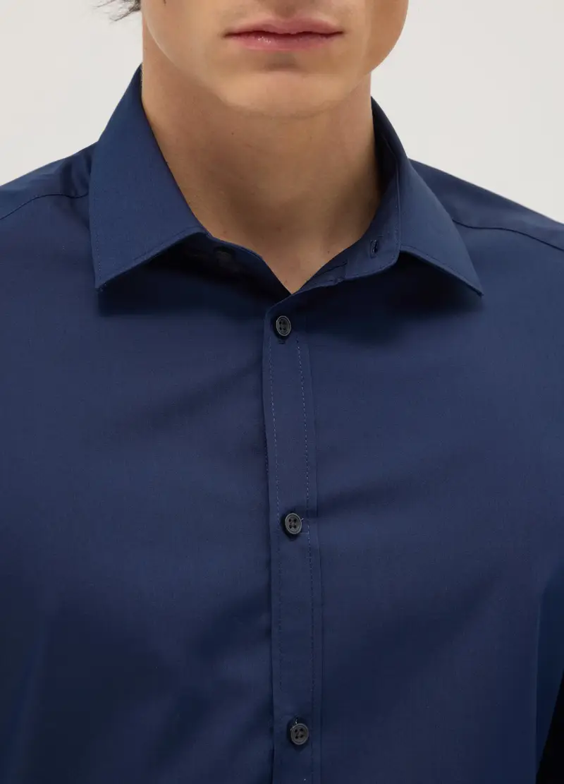 Camicia In Misto Cotone Blu Slim Fit Easy Iron, Uomo, Blu miniatura 2