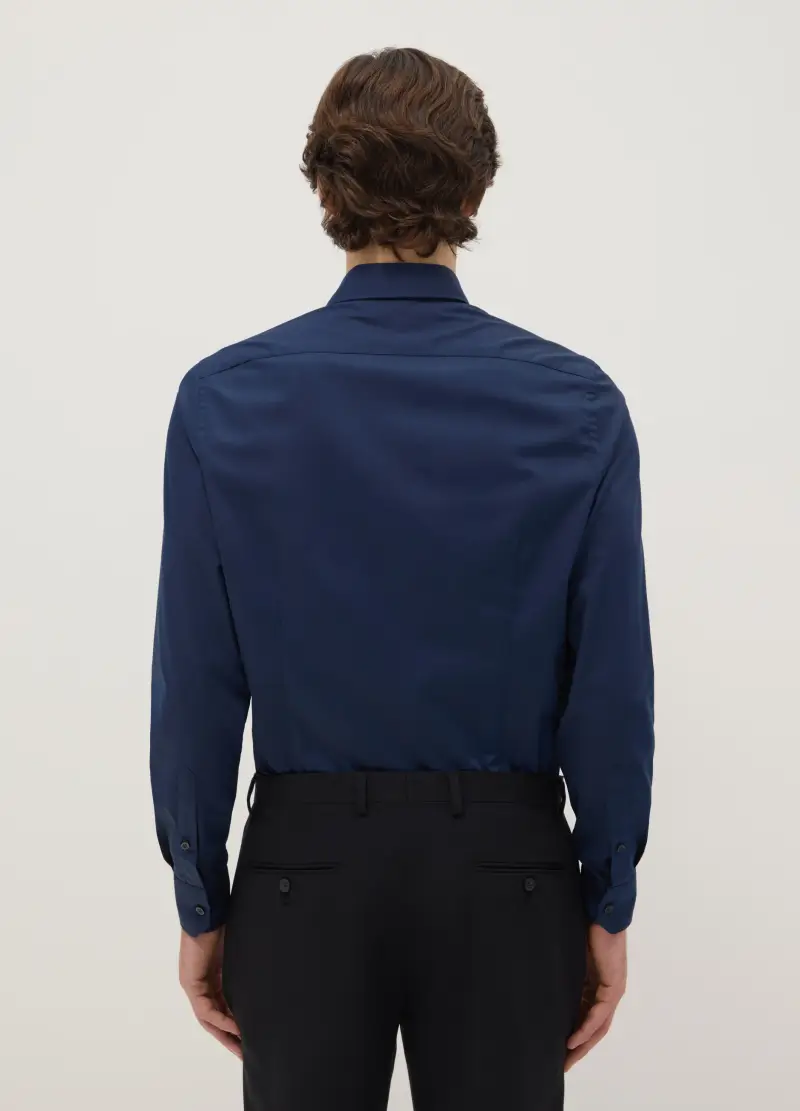 Camicia In Misto Cotone Blu Slim Fit Easy Iron, Uomo, Blu miniatura 3