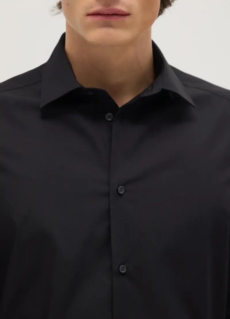 Camicia In Misto Cotone Nero Slim Fit Easy Iron, Uomo, Nero miniatura 2