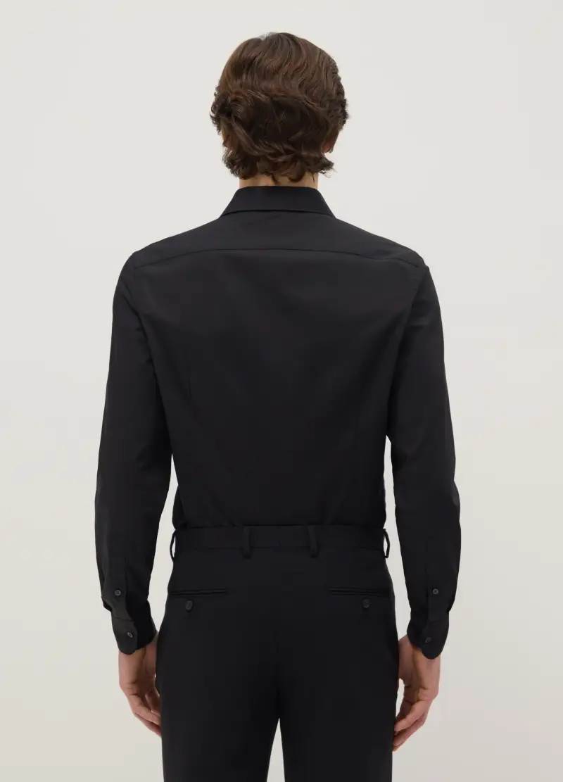 Camicia In Misto Cotone Nero Slim Fit Easy Iron, Uomo, Nero miniatura 3