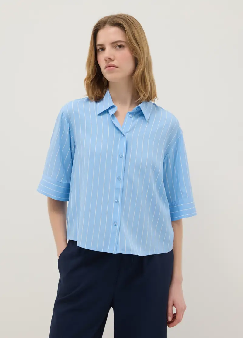Camicia In Pura Viscosa Azzurra A Righe Regular Fit, Donna, Multicolor