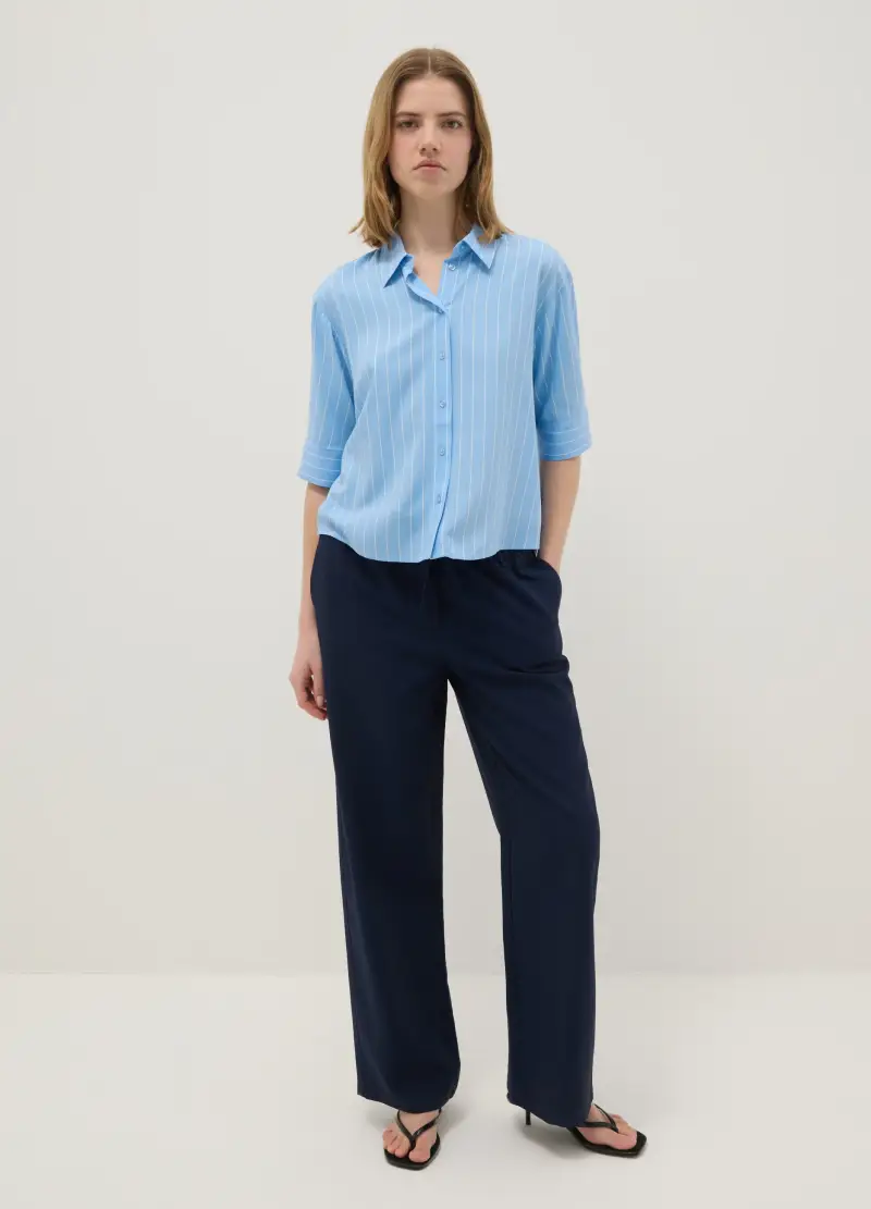 Camicia In Pura Viscosa Azzurra A Righe Regular Fit, Donna, Multicolor miniatura 2