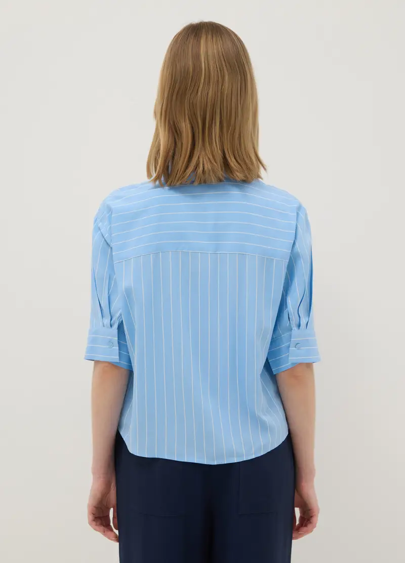 Camicia In Pura Viscosa Azzurra A Righe Regular Fit, Donna, Multicolor miniatura 3