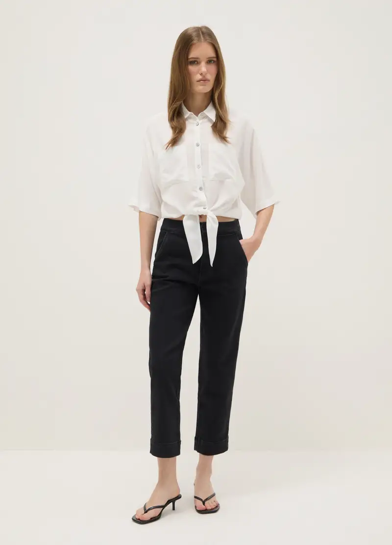 Camicia In Pura Viscosa Bianca Regular Fit, Donna, Bianco miniatura 2