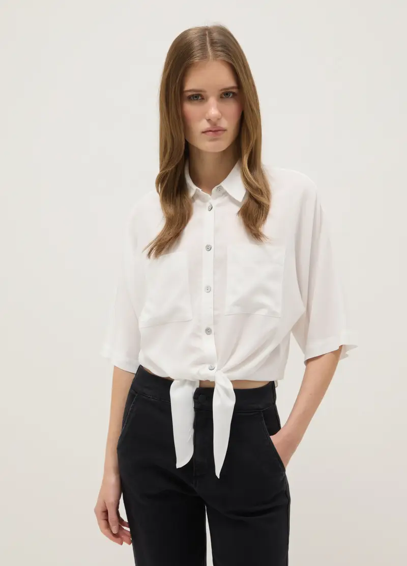 Camicia In Pura Viscosa Bianca Regular Fit, Donna, Bianco