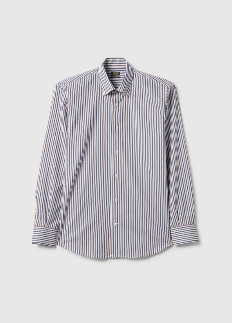 Ovs Camicia A Righe Multicolor In Puro Cotone Regular Fit Uomo