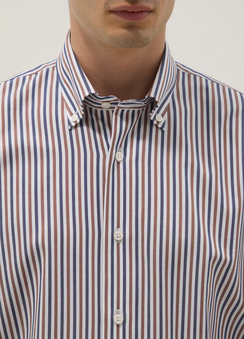 Camicia In Puro Cotone A Righe Multicolor Regular Fit, Uomo, Multicolor miniatura 3