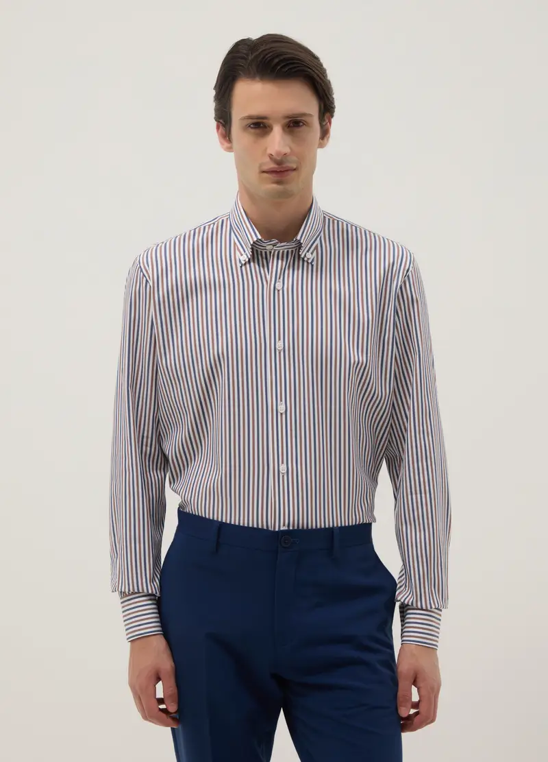 Camicia In Puro Cotone A Righe Multicolor Regular Fit, Uomo, Multicolor