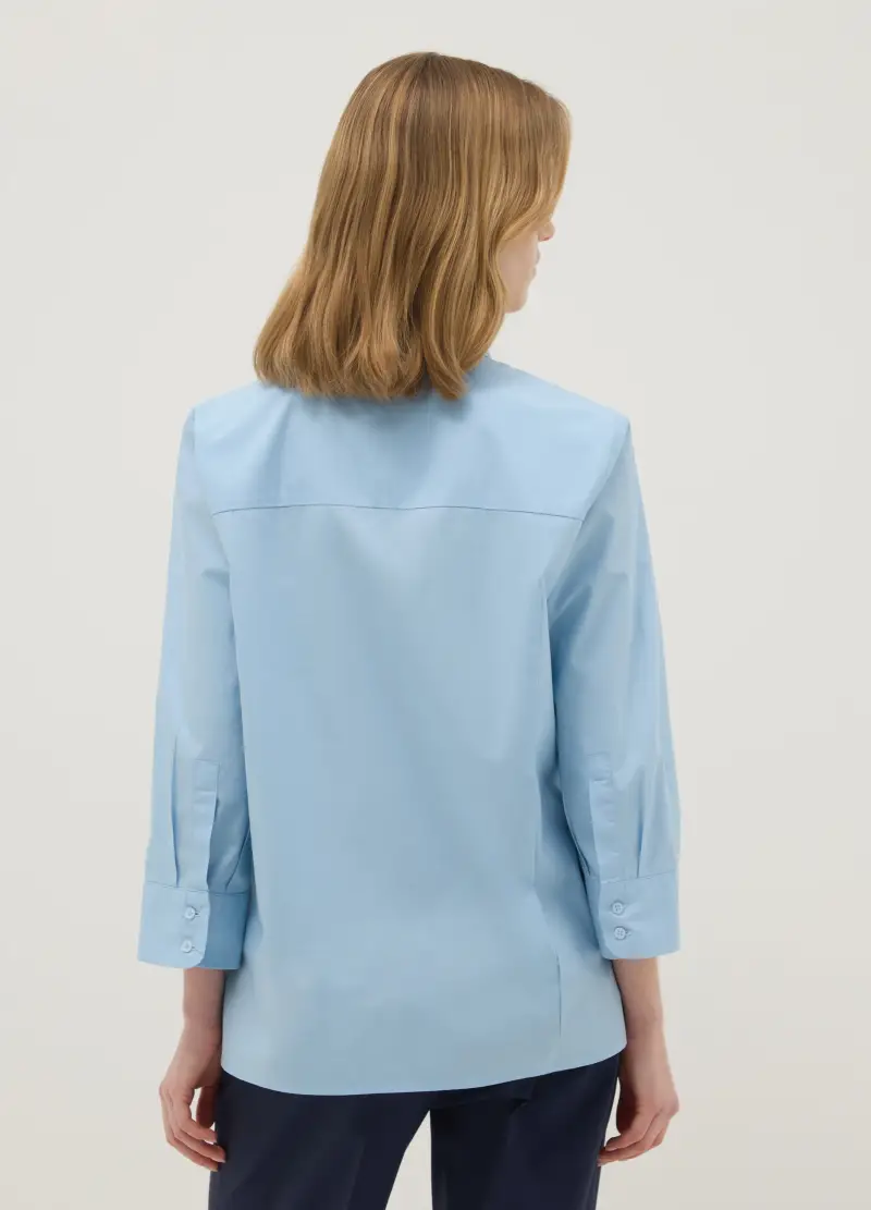 Camicia In Puro Cotone Azzurra Regular Fit Con Maniche A Tre Quarti, Donna, Azzurro miniatura 3