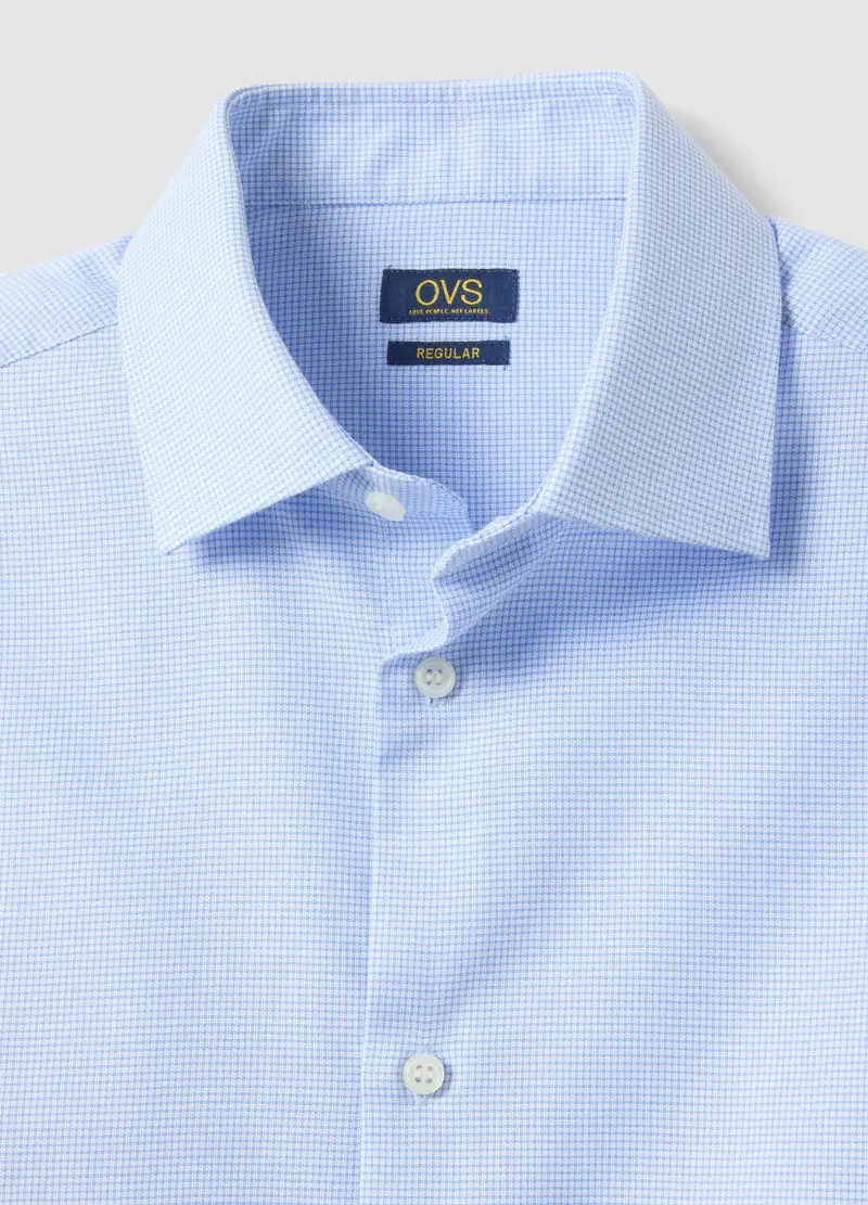 Camicia In Puro Cotone Azzurra Regular Fit Con Microquadri, Uomo, Azzurro miniatura 2
