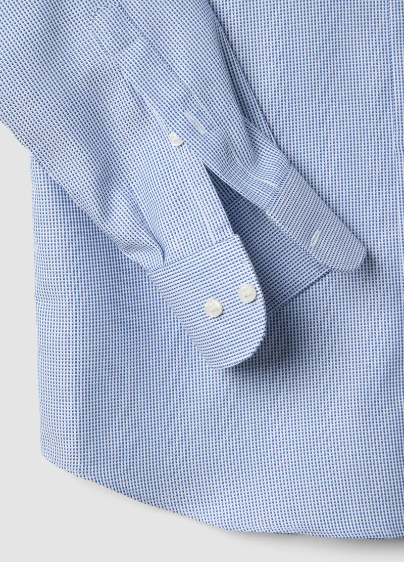 Camicia In Puro Cotone Azzurra Slim Fit Con Microquadri, Uomo, Azzurro miniatura 2