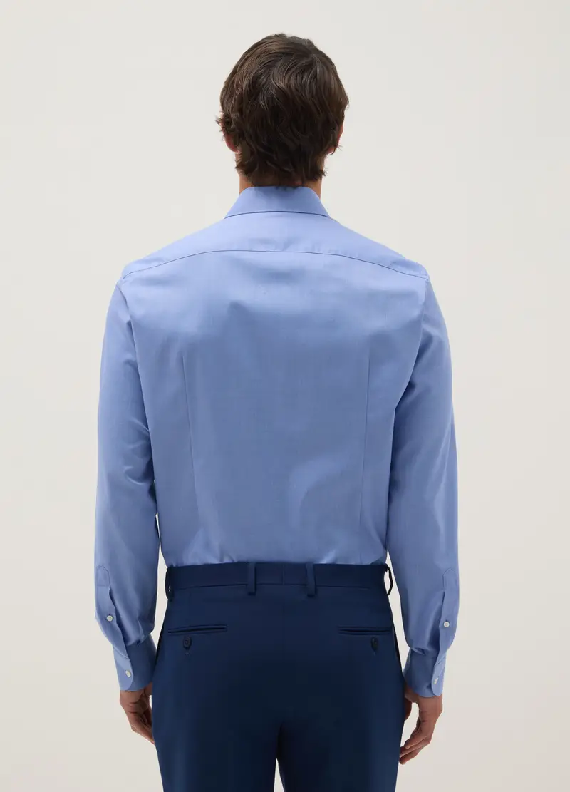 Camicia In Puro Cotone Azzurra Slim Fit, Uomo, Azzurro miniatura 3