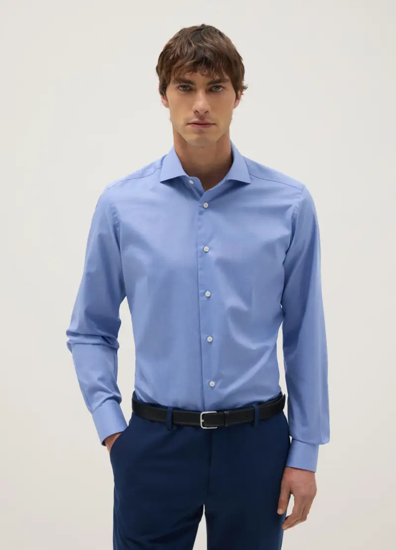 Camicia In Puro Cotone Azzurra Slim Fit, Uomo, Azzurro