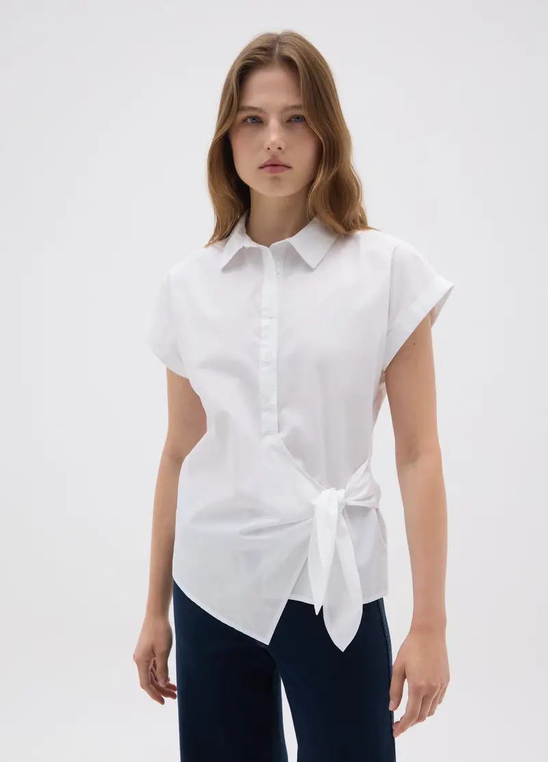 OVS , Camicia In Puro Cotone Bianca Regular Fit Con Nodo, Donna, Bianco, Taglia: 40