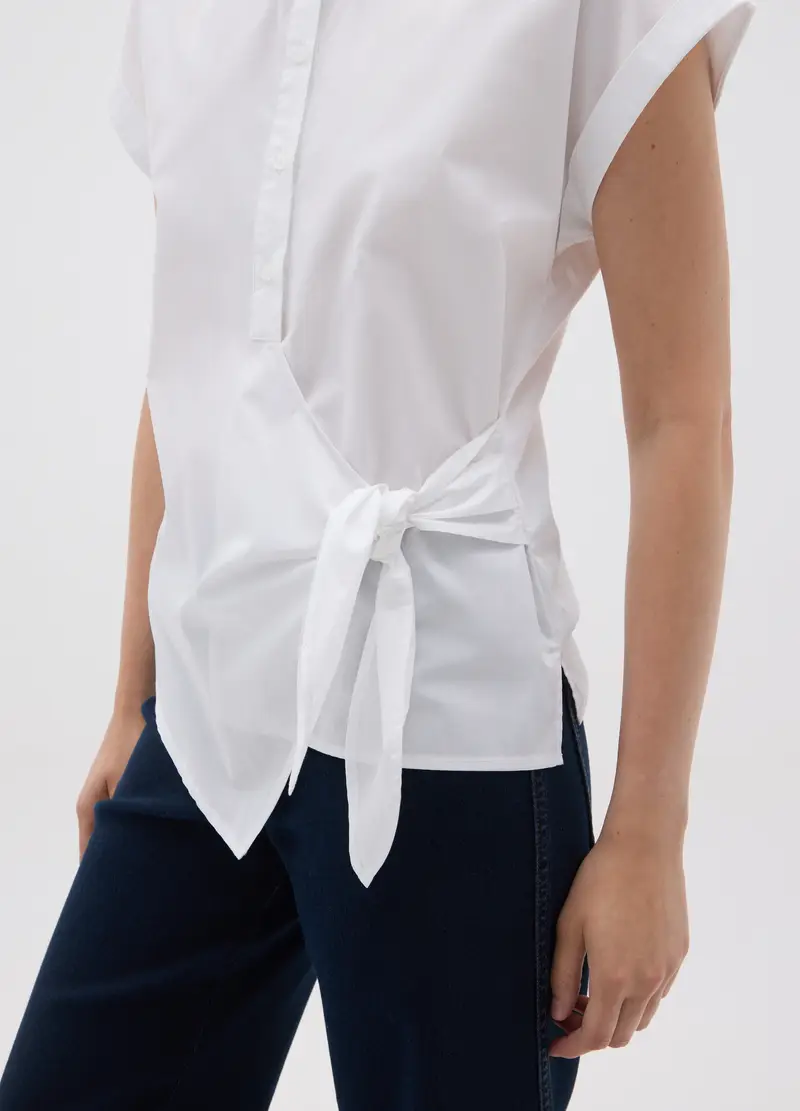 OVS, Camicia In Puro Cotone Bianca Regular Fit Con Nodo, Donna, Bianco, Taglia: 40 miniatura 3