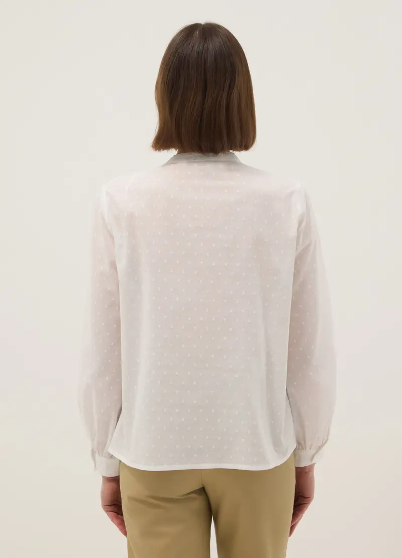 Camicia In Puro Cotone Bianca Regular Fit Deep V Con Pois, Donna, Bianco miniatura 3