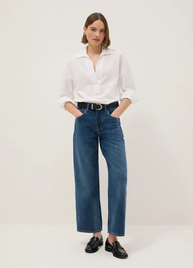 Camicia In Puro Cotone Bianca Regular Fit Senza Bottoni, Donna, Bianco miniatura 2