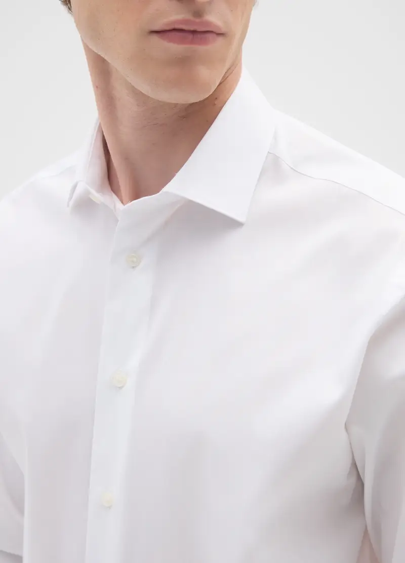 Camicia In Puro Cotone Bianca Regular Fit, Uomo, Bianco miniatura 2
