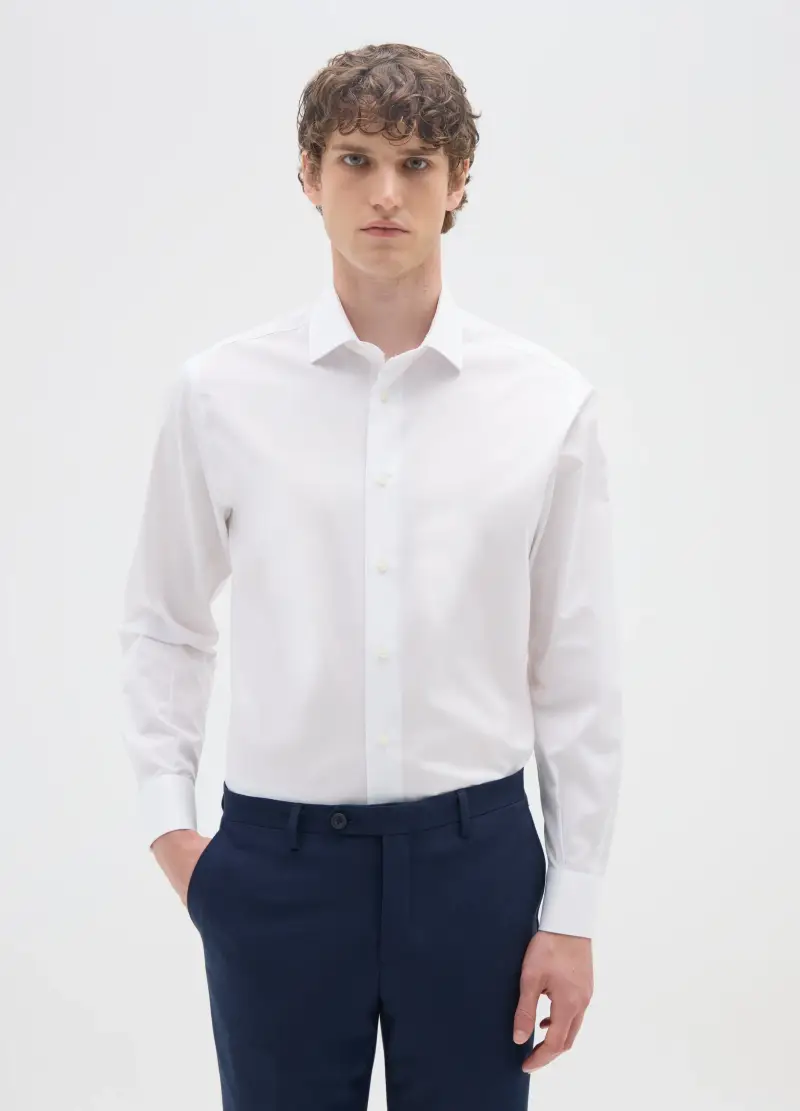Camicia In Puro Cotone Bianca Regular Fit, Uomo, Bianco